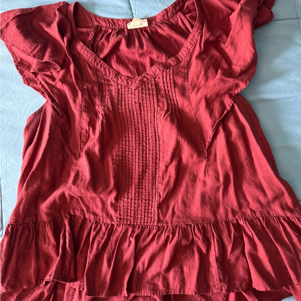 Women's Red Ruffled Top